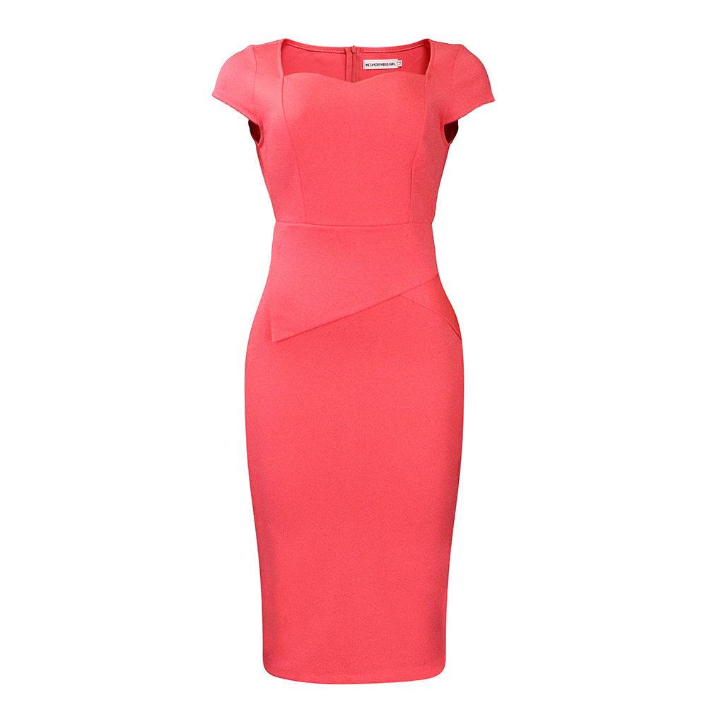 Solid Color Sheath Work Dress - Mubimart