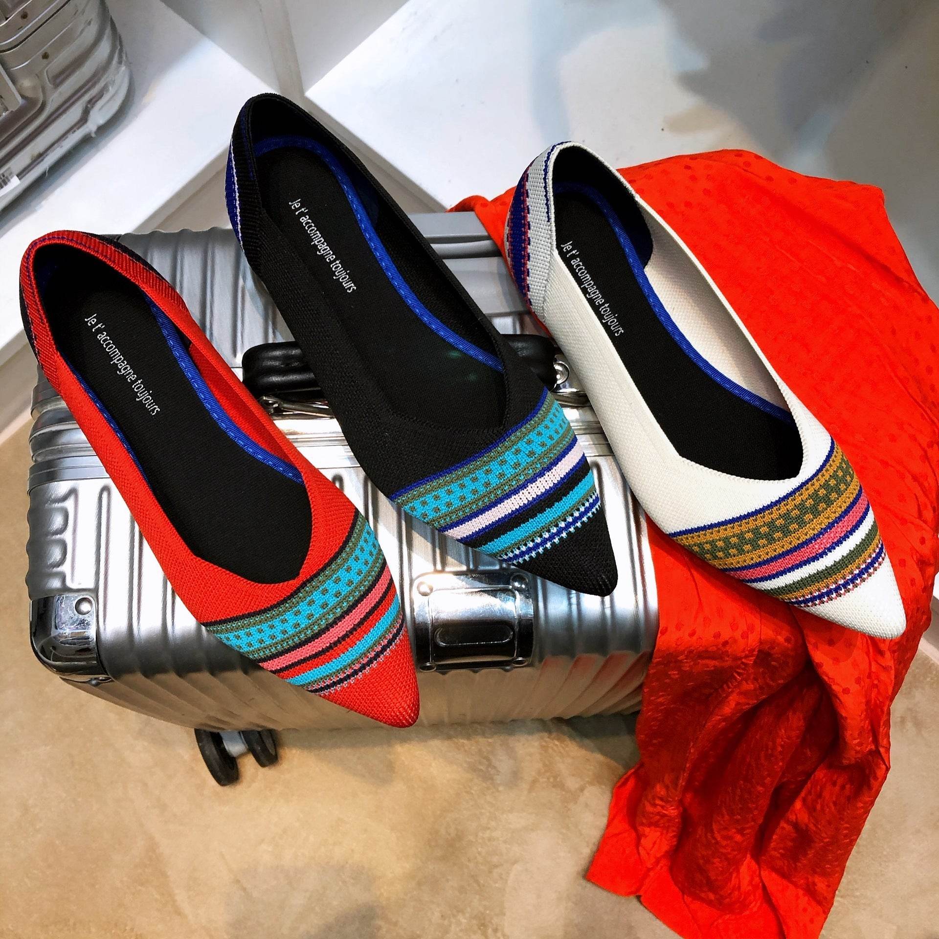 Women's Pointed Toe Casual Woven Flat Shoes - Mubimart