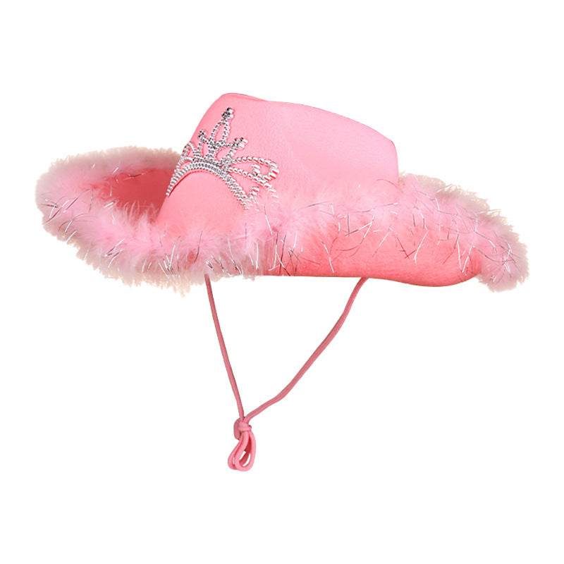 Western Denim Big Brim Sun-proof Rhinestone Crown Fedora Hat - Mubimart