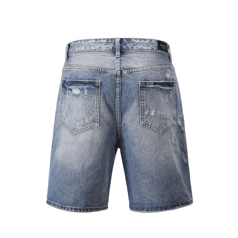 Damaged Grooved Fashion Denim Shorts - Mubimart