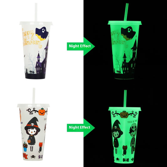 720ml Plastic Sippy Cup Halloween Luminous Straw Cup