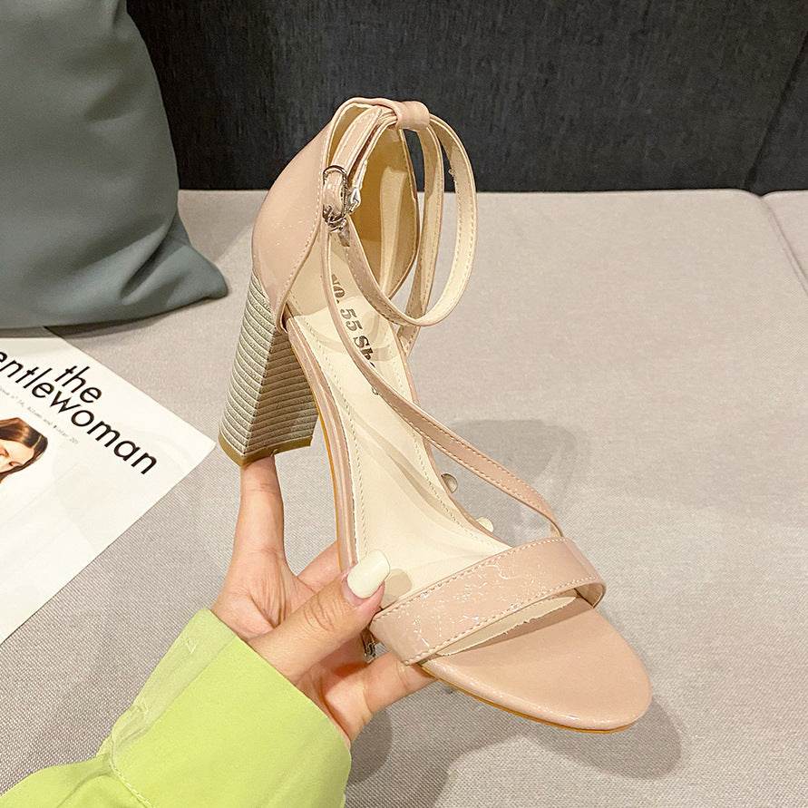 Stiletto Block-heel Open-toe High-heel Sandals - Mubimart
