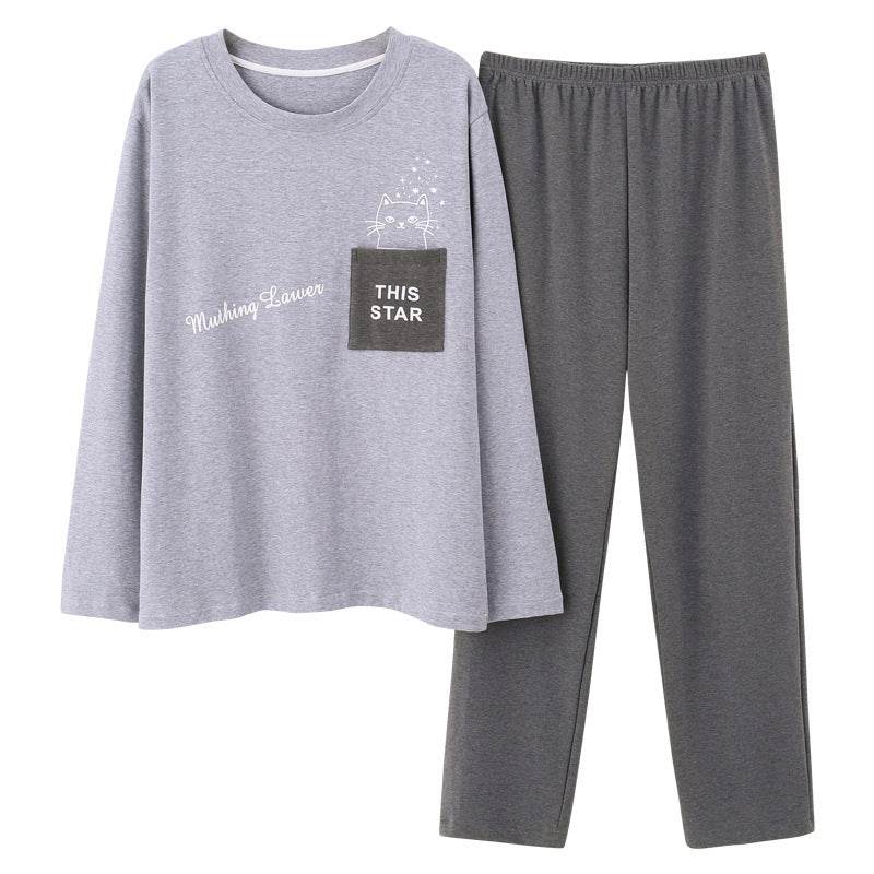 Casual Knitted Long-sleeved Round Neck Pajama Set - Mubimart