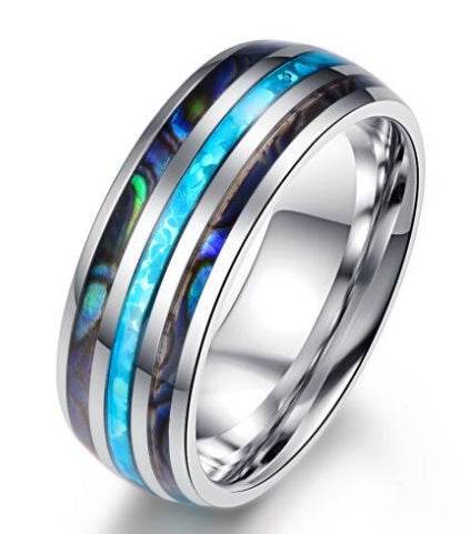 Nuncad 8mm Tungsten Caibide Wedding Ring Band Abalone Shell And Synthetic Opal For Men And Women - Mubimart