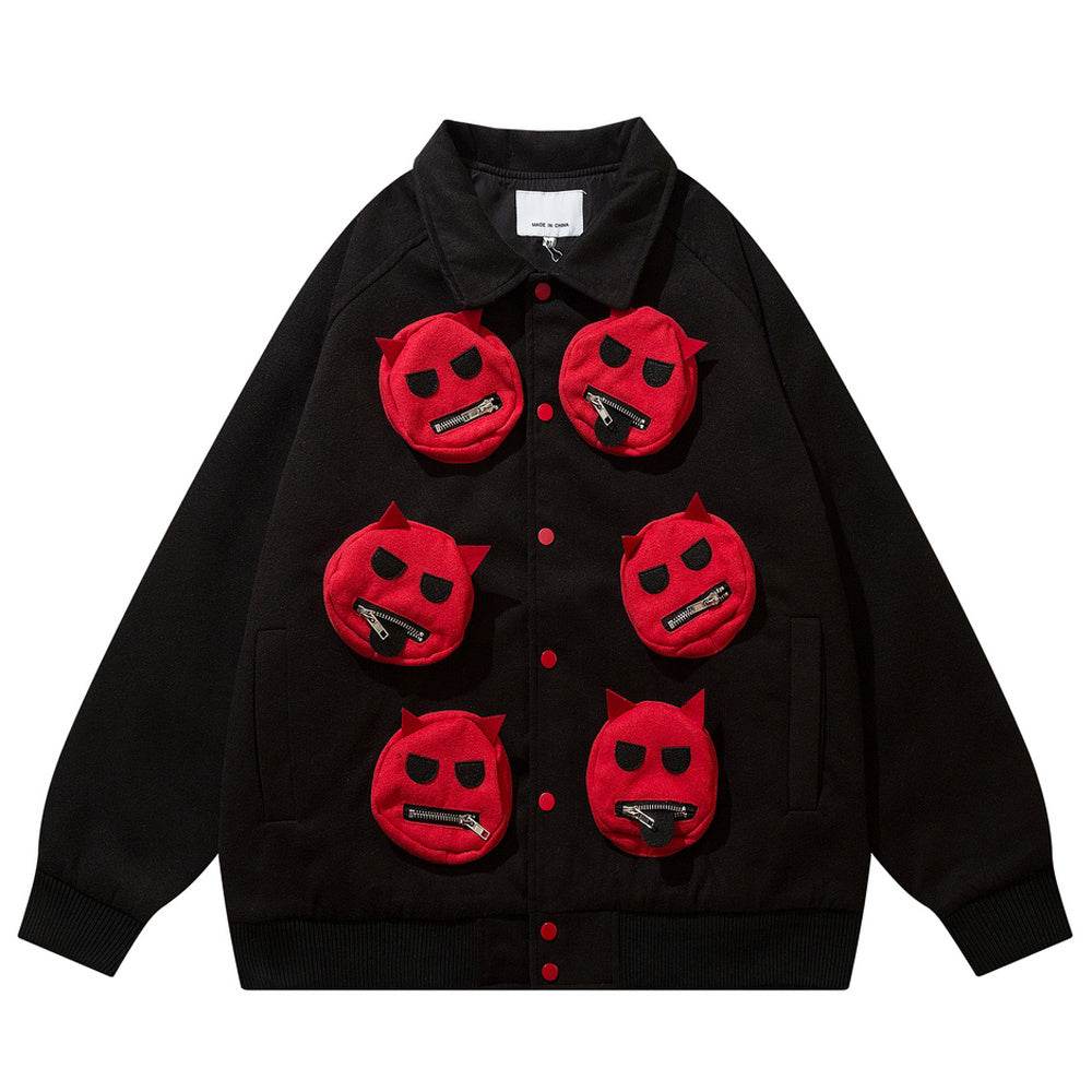 Multi Pocket Devil Polo Bomber Jacket - Mubimart