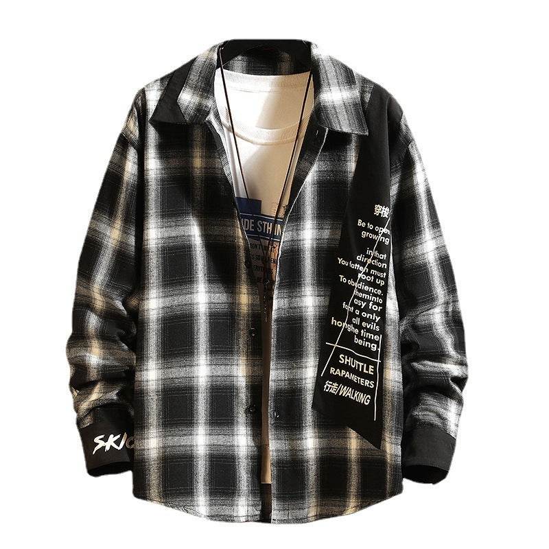 Plaid Shirt Korean Workwear Jacket Outdoor Casual Shirt Loose Jacket - Mubimart