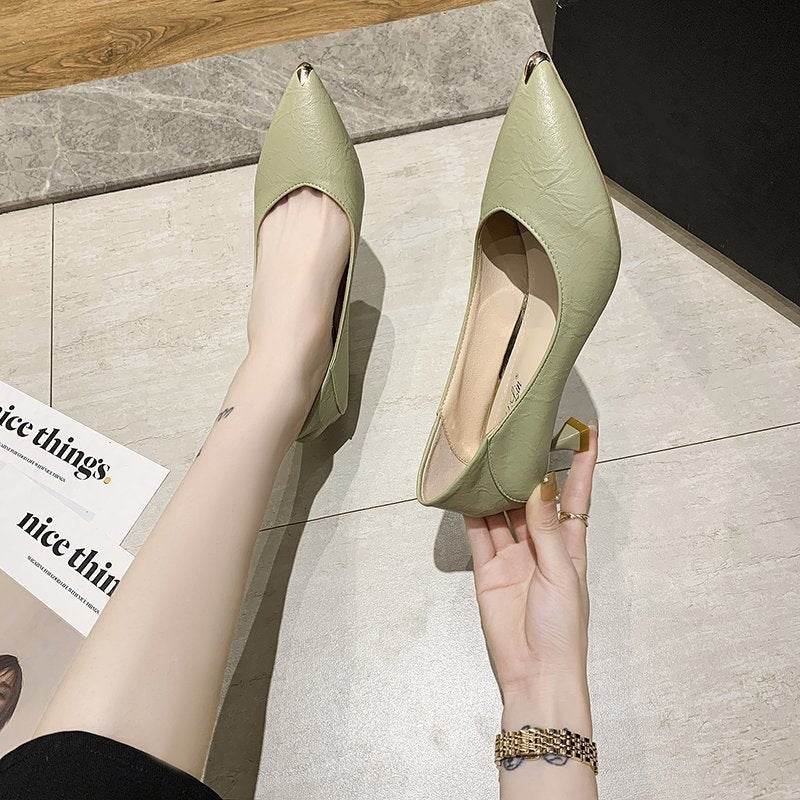 Women's Fashion Stiletto Autumn Metal Toe Work Shoes - Mubimart