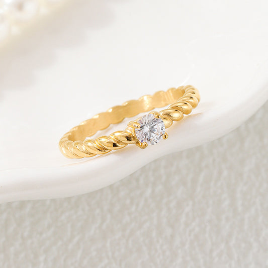 Twist Inlaid Zircon Claw Diamond Ring Light Luxury All-matching