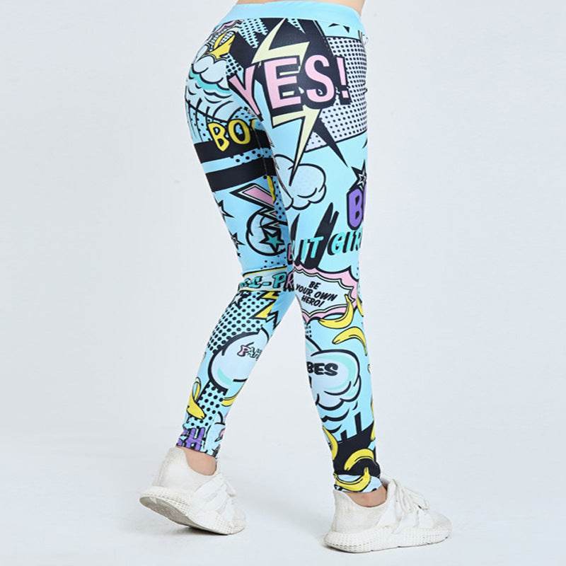 Cross Border New European And American Cartoon Pattern English Alphabet Digital Printing Yoga Tight Thin Bottomed Capris - Mubimart