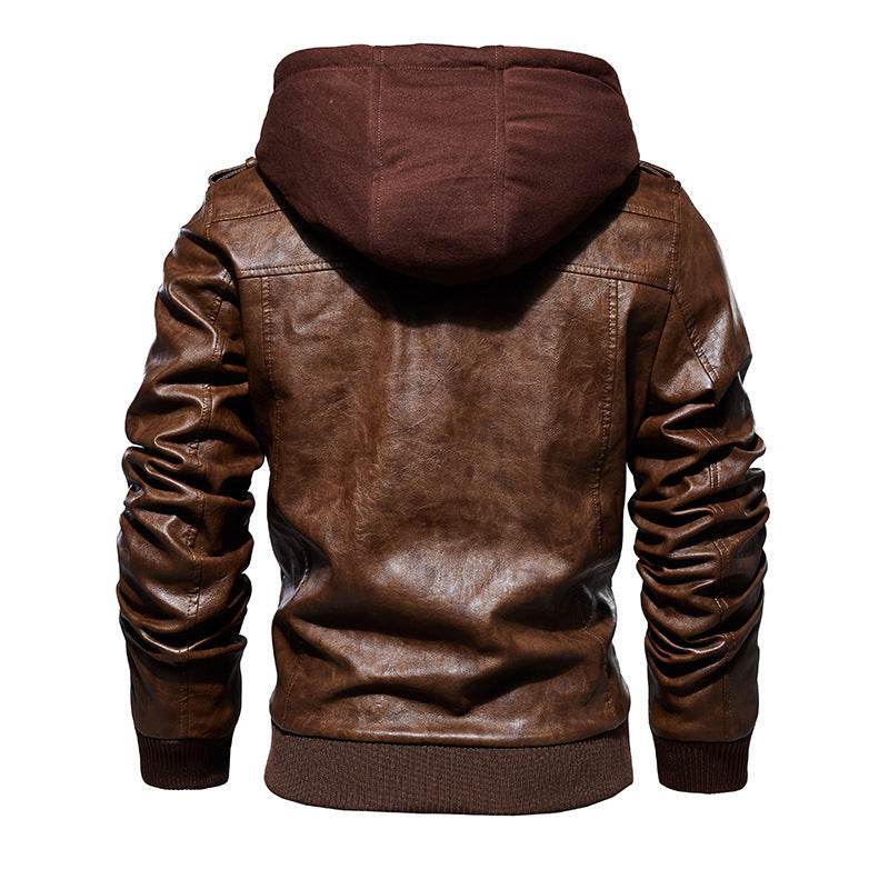 Men's Leather Jacket Men's PU Leather Hooded Leather Jacket - Mubimart