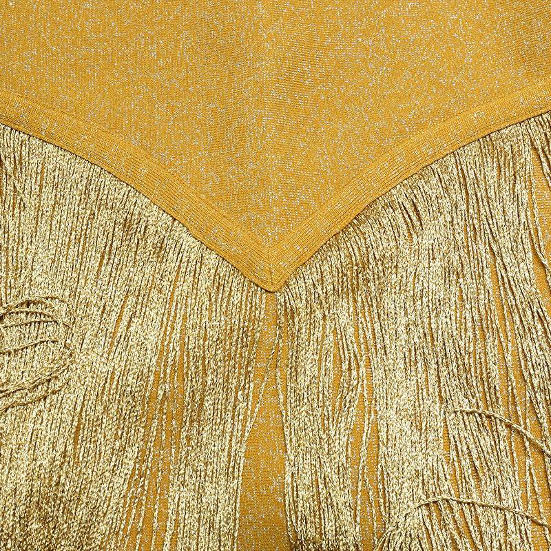 Gold Glitter Evening Dress Prom Fringe Jumpsuit - Mubimart