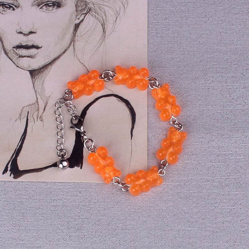 Cute Gummy Bears Bracelet Stainless Steel Chain Pendant Charms Bracelets for Women Men Wrist Ankle Jewelry Girls Birthday Gift - Mubimart
