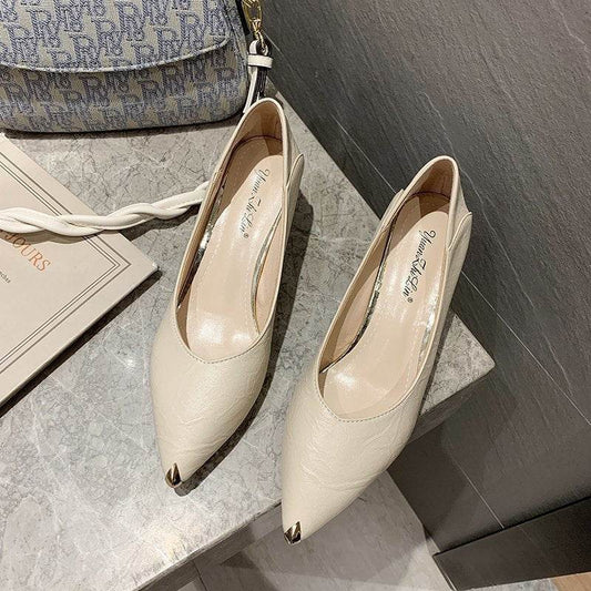 Women's Fashion Stiletto Autumn Metal Toe Work Shoes - Mubimart