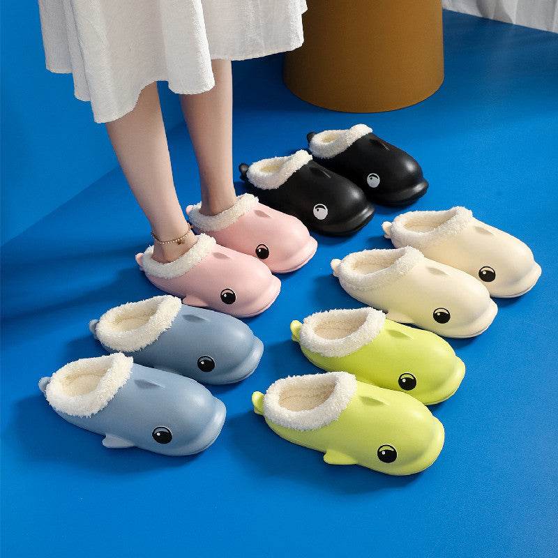 Cute Cartoon Shoes House Warm Fuzzy Slippers Women - Mubimart