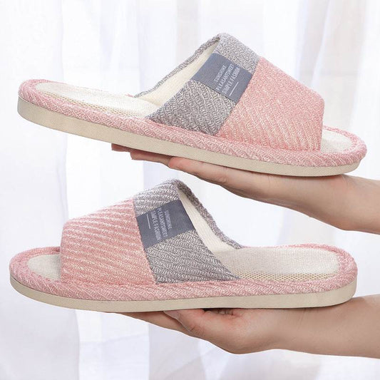 Linen Slippers House Shoes Women Bedroom Slippers - Mubimart