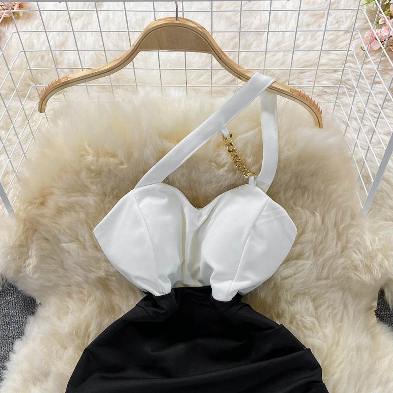 One Shoulder Slip Dress Temperament Irregular Dress - Mubimart