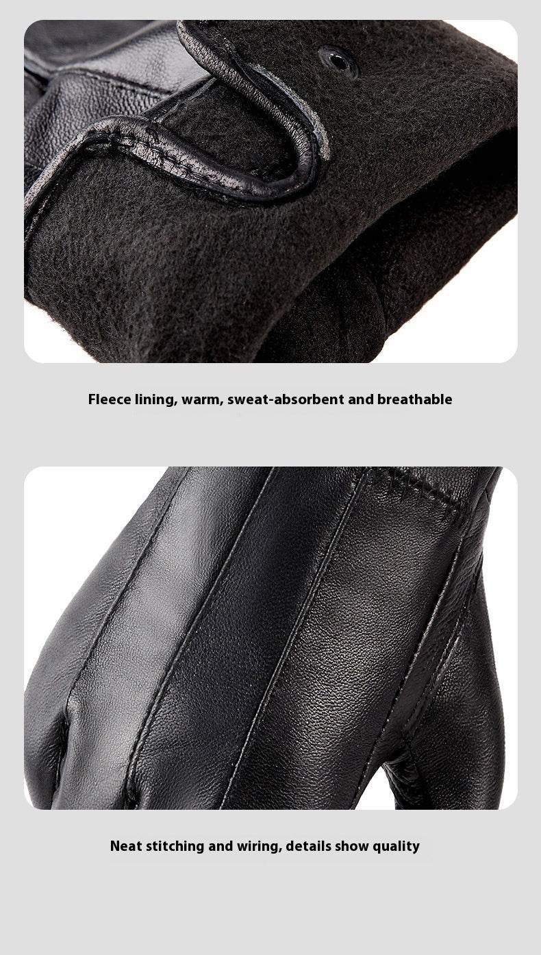 Genuine Leather Gloves For Men And Women Autumn And Winter Fleece-lined Thickened - Mubimart