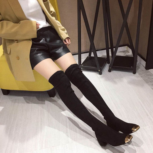 Boots Over The Knee Square Toe Thin Skinny Boots Knight Boots High Boots Long Boots Women - Mubimart