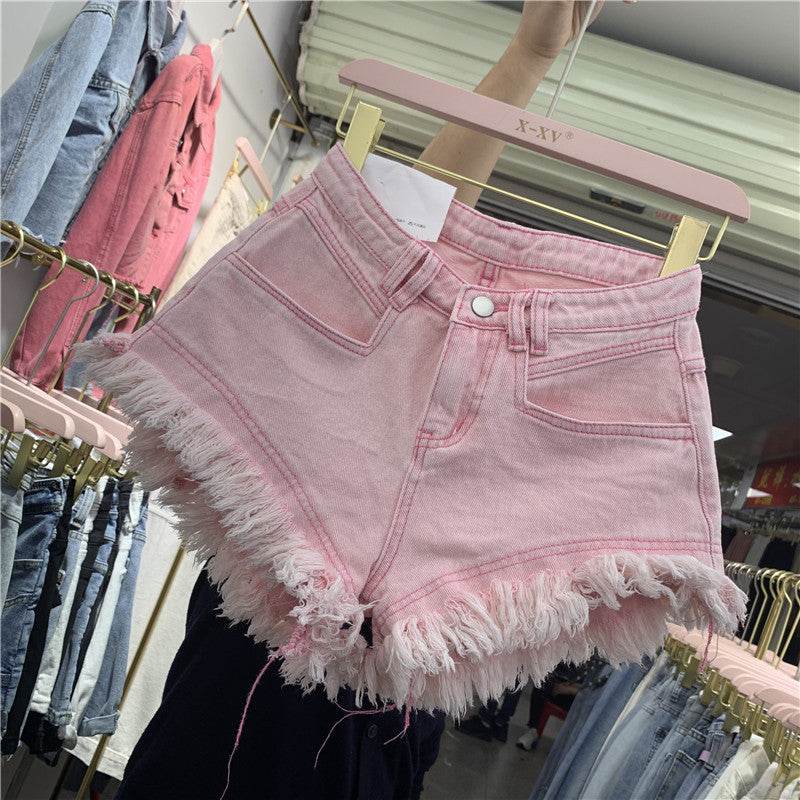 Fringed Frayed Denim Shorts Women Summer Thin High-waisted Wide-leg Pants - Mubimart