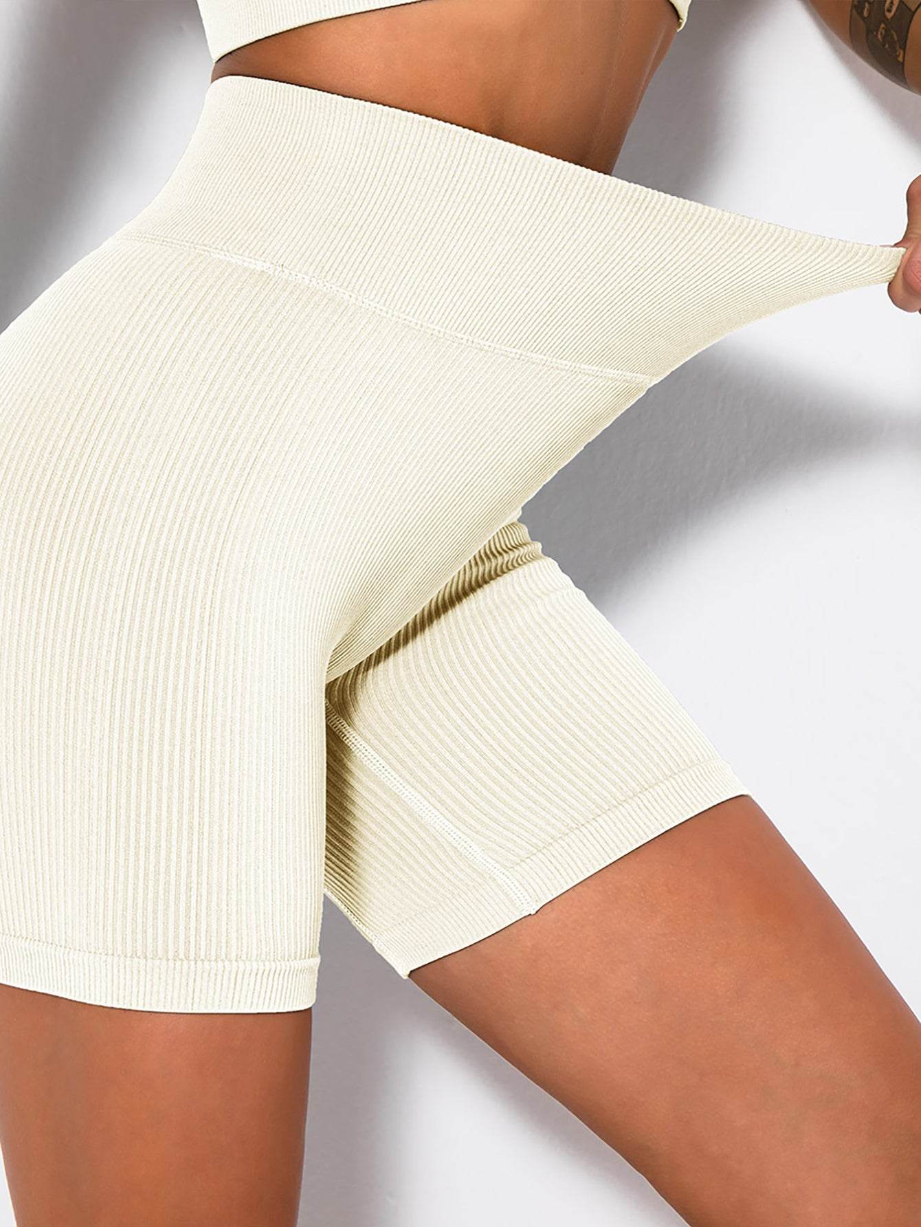 Yoga Shorts Ribbed Seamless Workout High Waist Athletic Leggings Suitable For Yoga Fitness, Workout Shorts Yoga Seamless Ribbed High Waisted Spandex Booty Biker Shorts - Mubimart