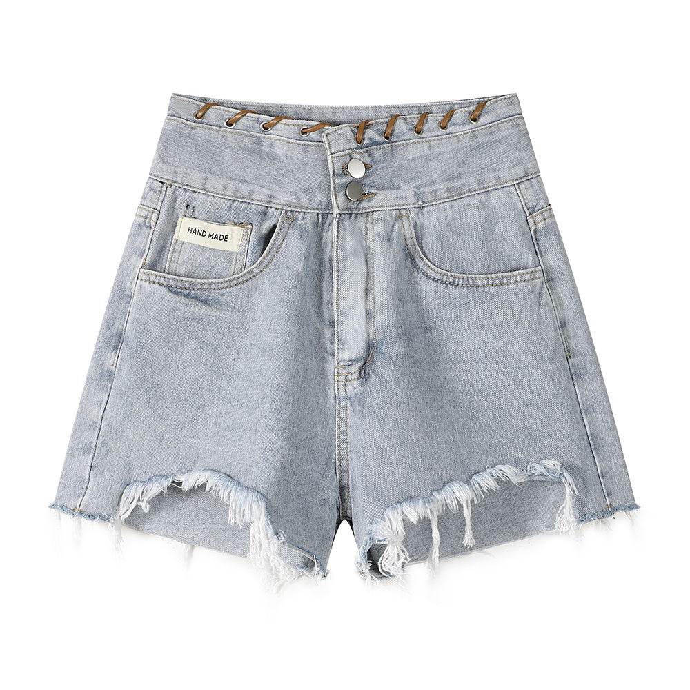 High Waisted Wide Leg Denim Shorts For Women - Mubimart