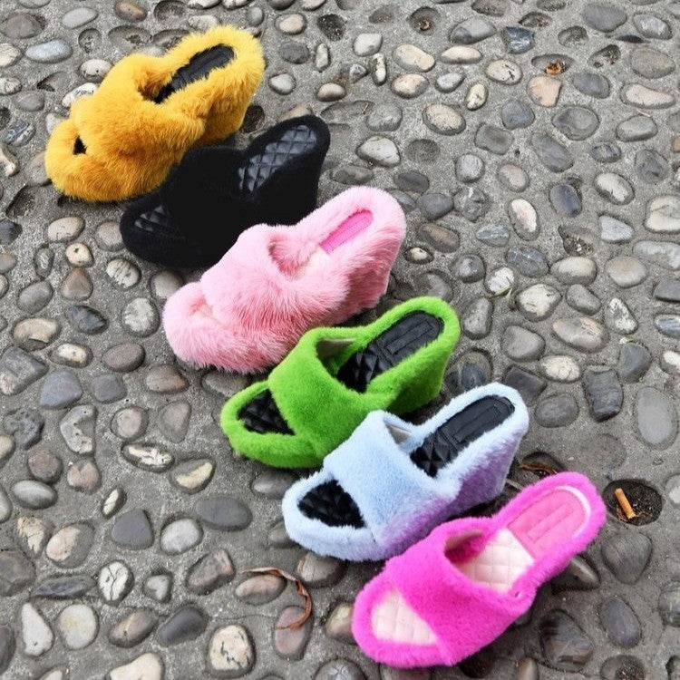 Wedge Heels Hair Shoes Height Slippers For Women - Mubimart