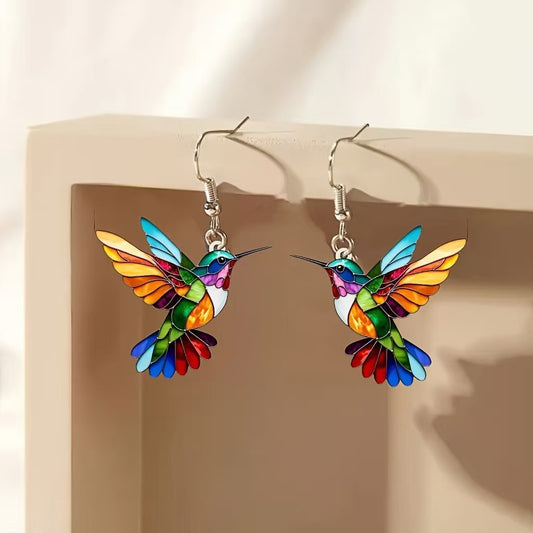 Colorful Bird Acrylic Earrings Vintage Necklace