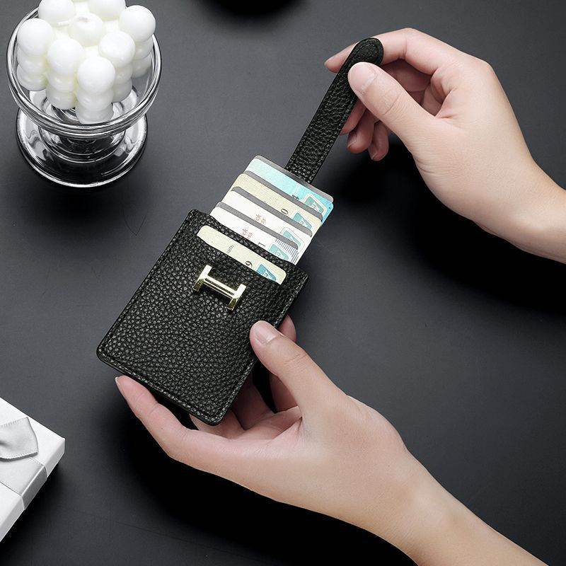 Leather Card Holder Pull-out Card Holder Thin Women - Mubimart