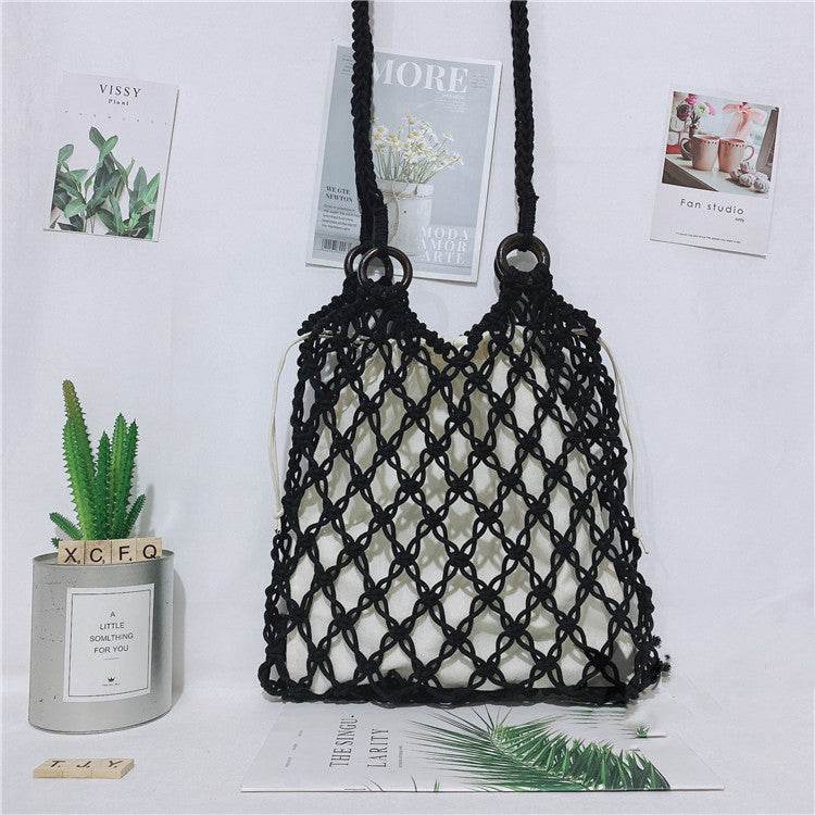 Women One Shoulder Hand Straw Beach Bag - Mubimart