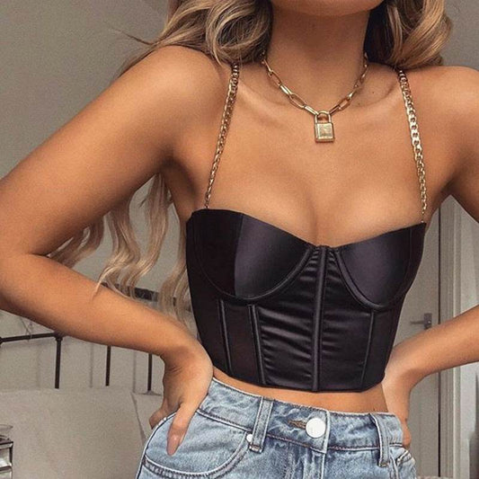 Sexy Slim-fit Metal Camisole Top Cropped Satin Camisole Women - Mubimart