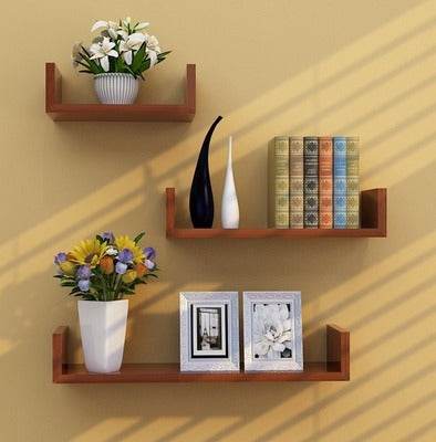 Living Room Wall Punch-free Shelf Wall Hanging Bookshelf Clapboard Storage Shelf TV Background Wall Decoration Shelf - Mubimart