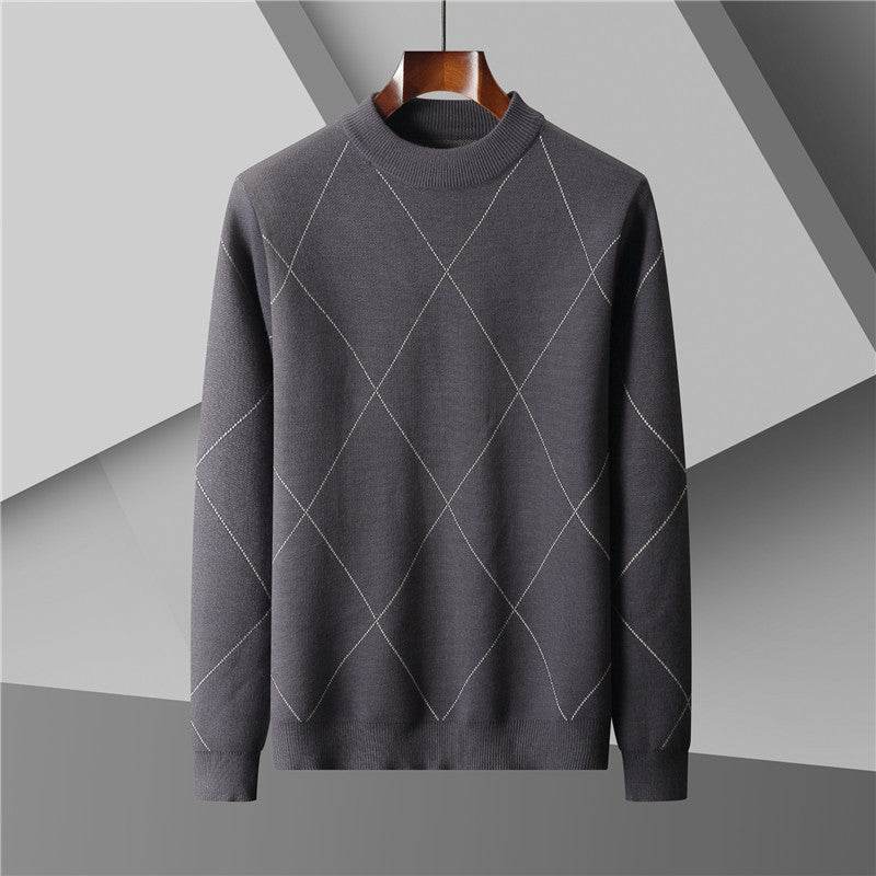 Men's Plus Size Half Turtleneck Jacquard Knitted Sweater - Mubimart
