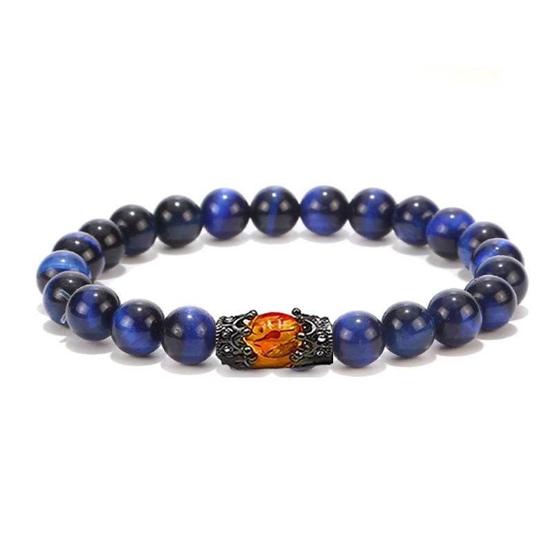 Obsidian Tigereye White-barked Pine Vintage Alloy Crown Bracelet European And American Men And Women Beaded Bracelet - Mubimart