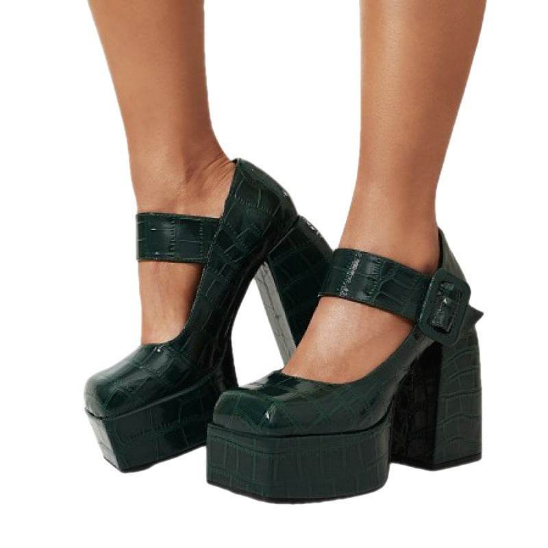 Women's Chunky Heel Pumps Shoes - Mubimart