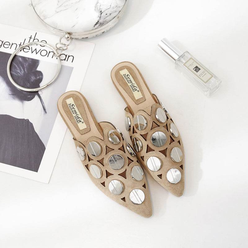 Women's Fashion Pointed Toe Flat Sandals And Slippers - Mubimart