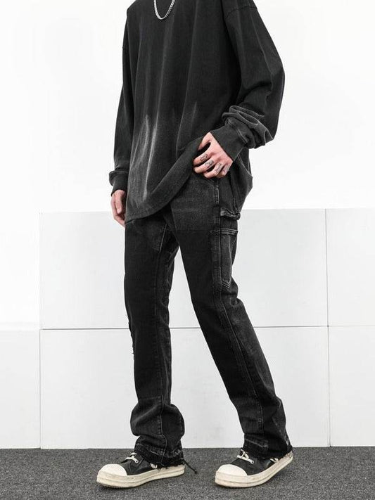 Black Bootcut Raw Hem Jeans Male - Mubimart