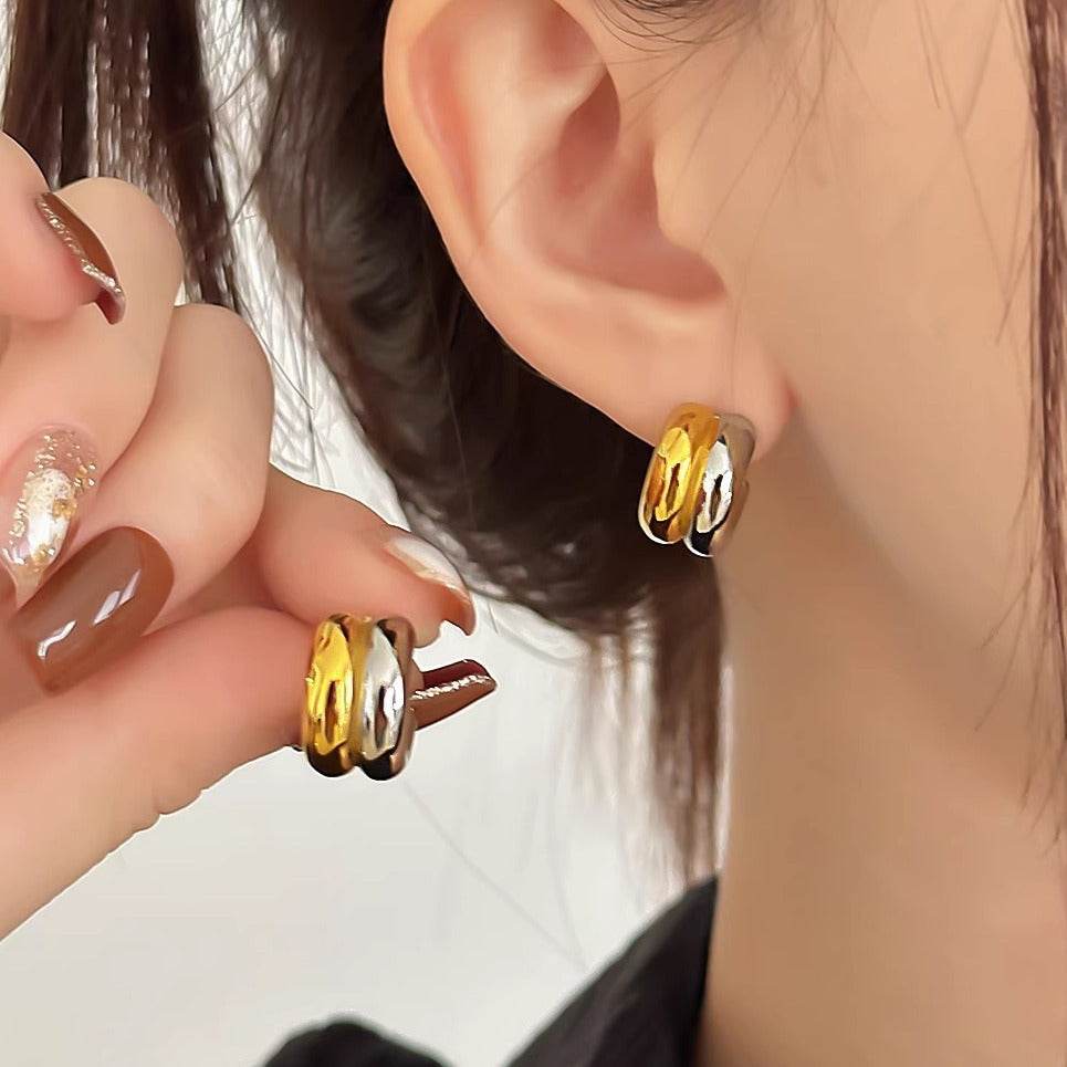 Contrast Color Semicircle Stud Earrings Women - Mubimart