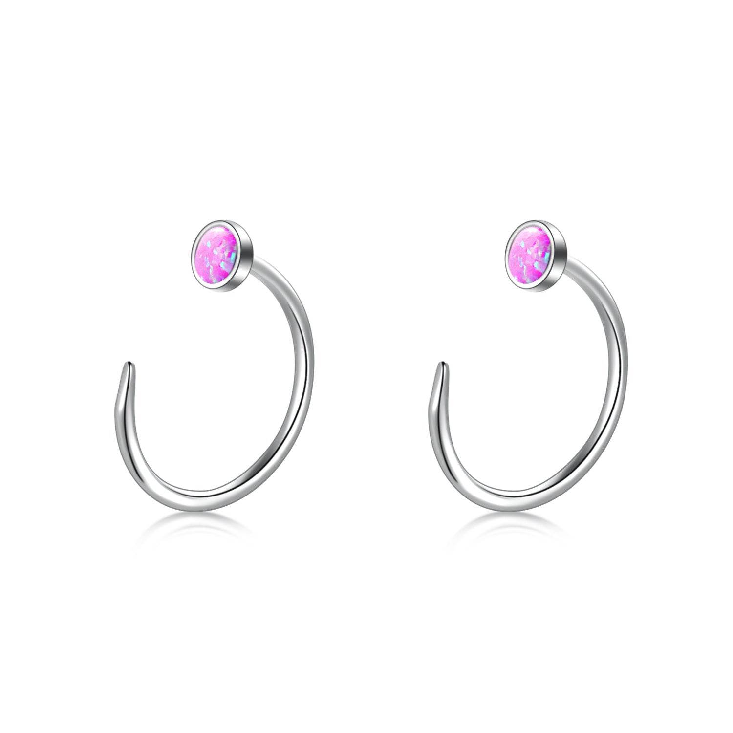 Ear Huggie Earrings Opal Half Cuff Hoop Earrings Threader Jewelry Gifts for Women Men Birthday - Mubimart