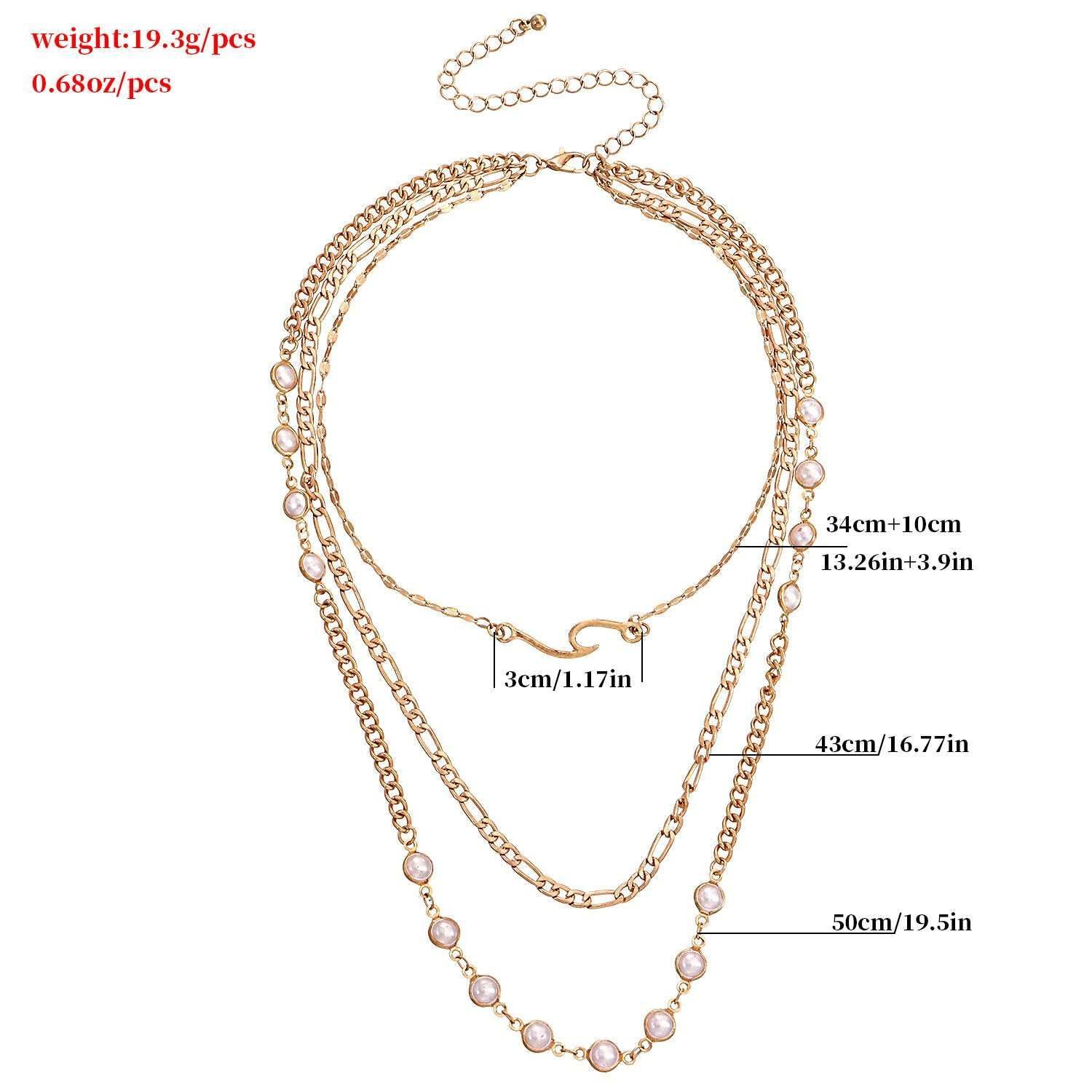 Multilayer Pearl Thin Chain Necklace Women - Mubimart