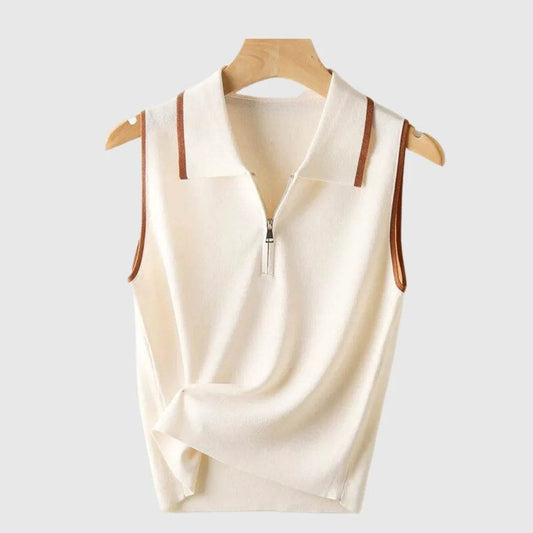 Casual Sweater Collar Size Women's Ice Silk French Style Vest Sleeveless - Mubimart