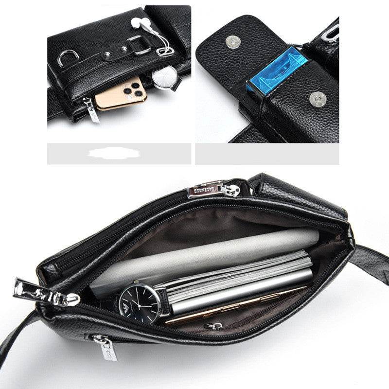 Luxury Brand Waist Bag Men Leather Fanny Pack Chest Bag Male Casual Belt Bags Sling Crossbody Bum Bag Belly Waist Packs Heuptas - Mubimart