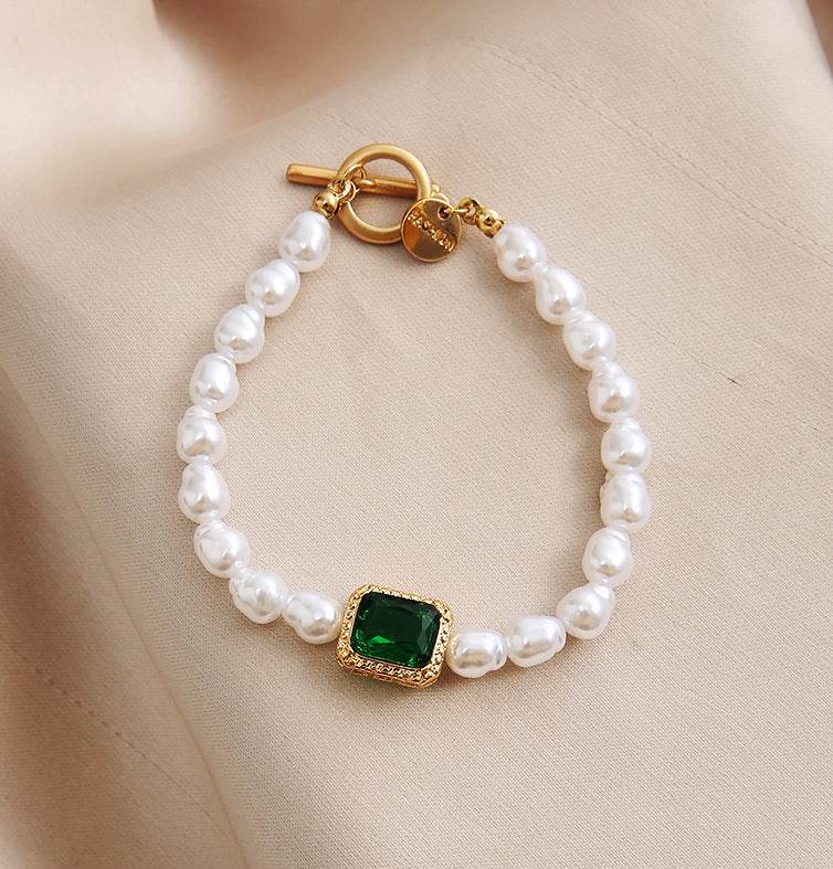 Retro Fashion Simple Temperament Inlaid Green Gemstone Bracelet - Mubimart
