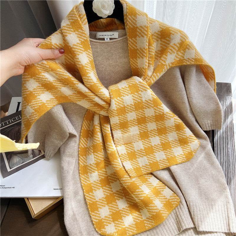 Knotted Shoulders With Contrasting Color Small Shawls - Mubimart