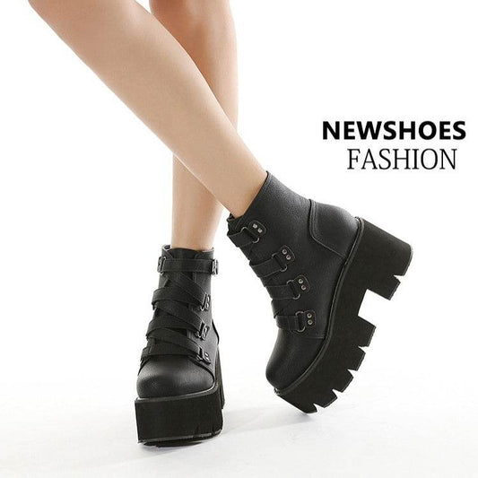 Women's Boots Amazon Thick Bottom Hot Chunky Heel High Heel Booties - Mubimart