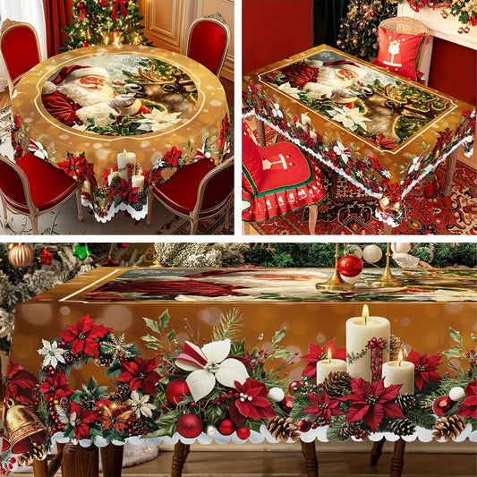 Christmas Round Tablecloth Christmas Theme With Santa Claus Table Flag