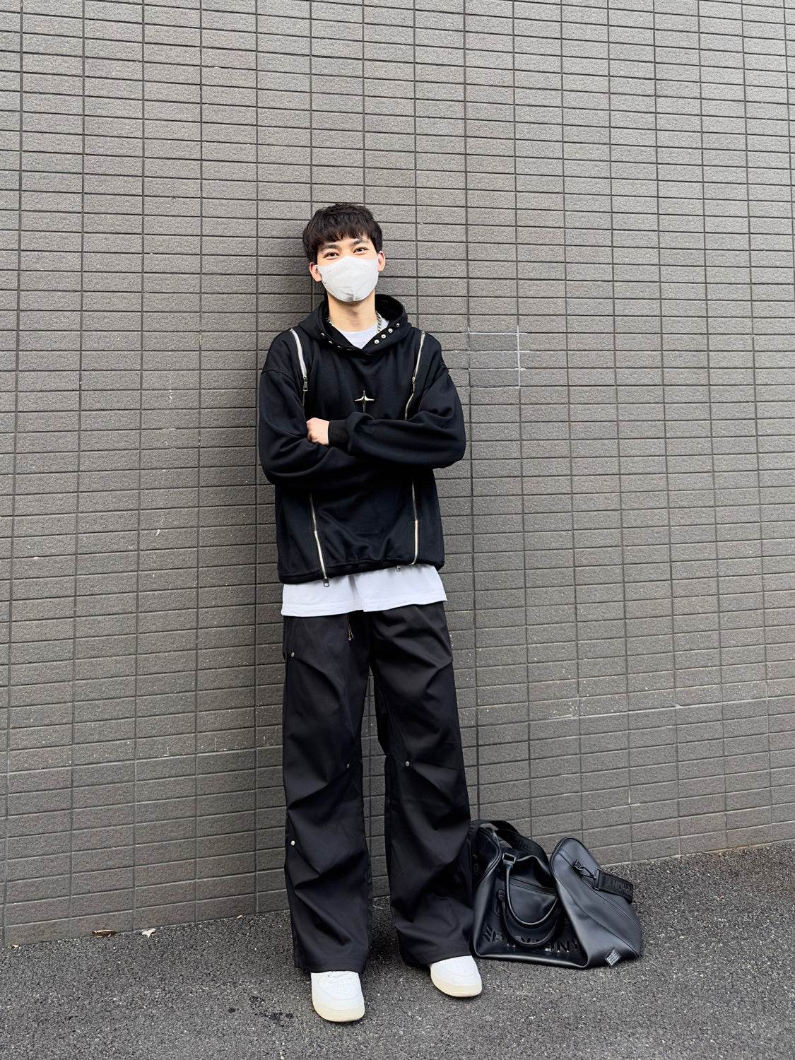 Vintage Street Solid Double Zipper Hoodie - Mubimart