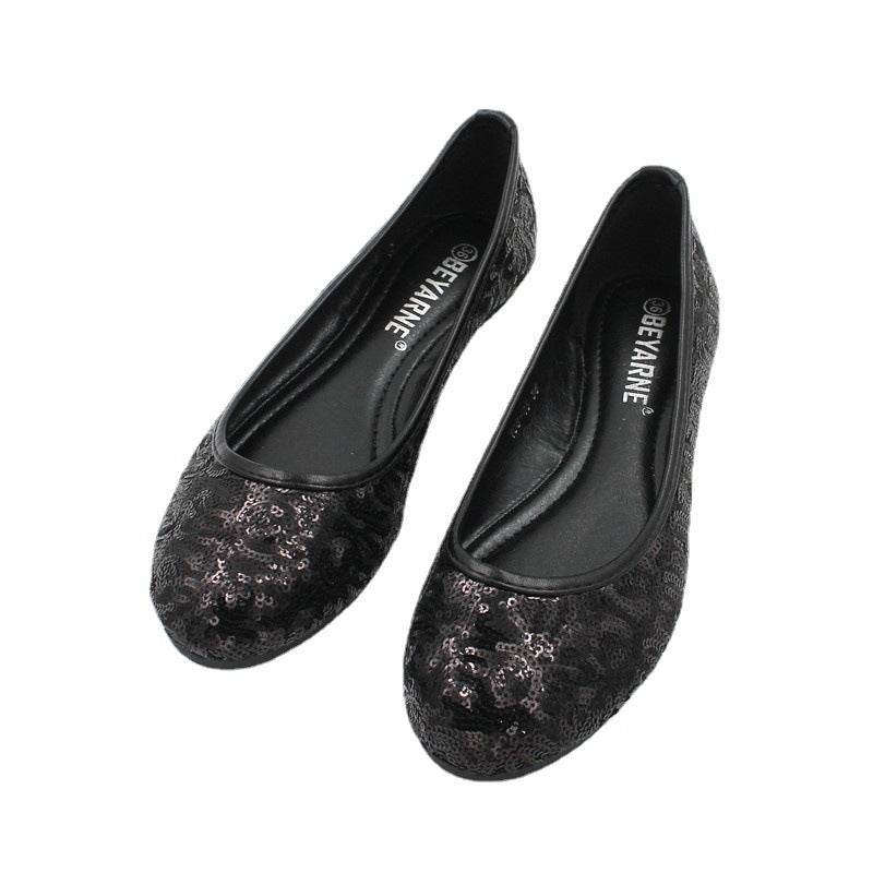 Fashion Pumps Flat Bottom Flat Heel Comfortable Sequins Shiny Pumps - Mubimart