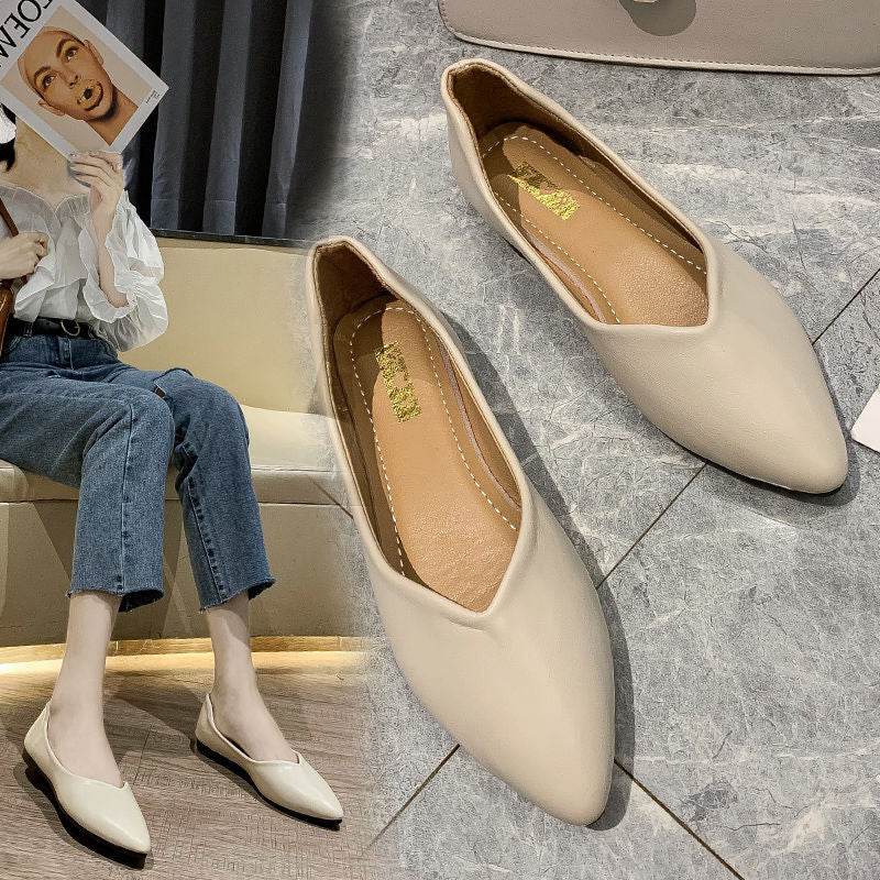 Summer New Pointed Flat Heels Black Leather Shoes Work Shoes Women's Shoes - Mubimart