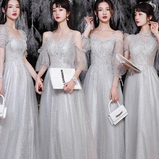 Gray Bridesmaid Pick-up Sisters Group Graduation Evening Dress - Mubimart