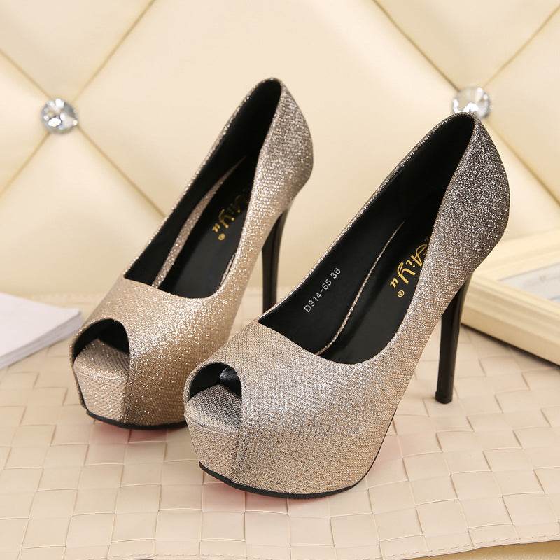 Stiletto Waterproof Shallow Mouth Fish Mouth Pumps - Mubimart